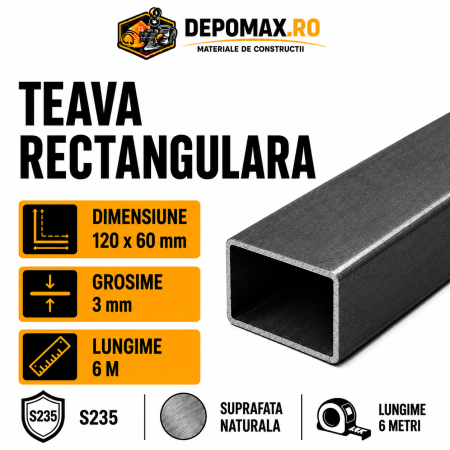Teava rectangulara 120 x 60 x 3 mm, 6 metri
